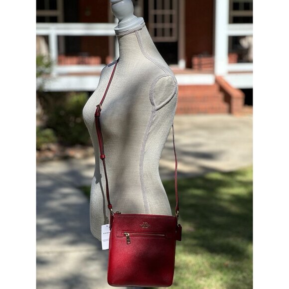 Coach CE871 Crossgrain Mini Rowan File Crossbody 1941 Red NWT - Picture 1 of 10